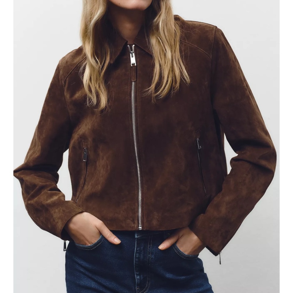 NWT Zara Dark Brown Suede Leather Jacket